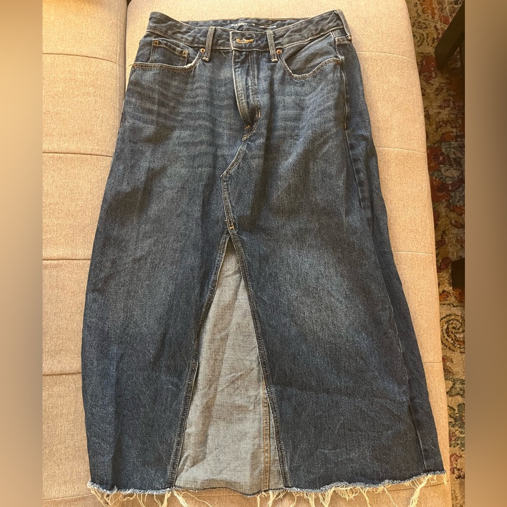 Old Navy High Rise Denim Midi Skirt